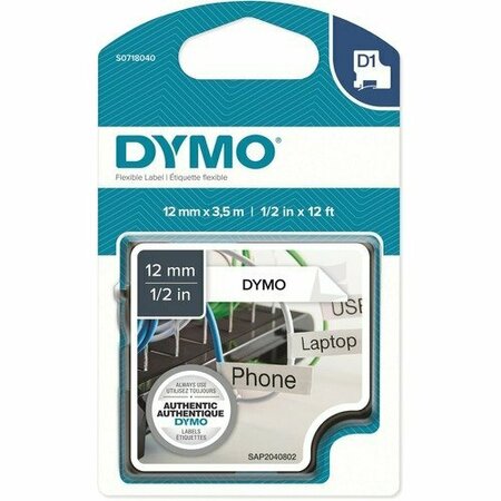 DYMO Label Tape, Nylon, Black Print, 1/2inx12ft , WE DYMS0718040
